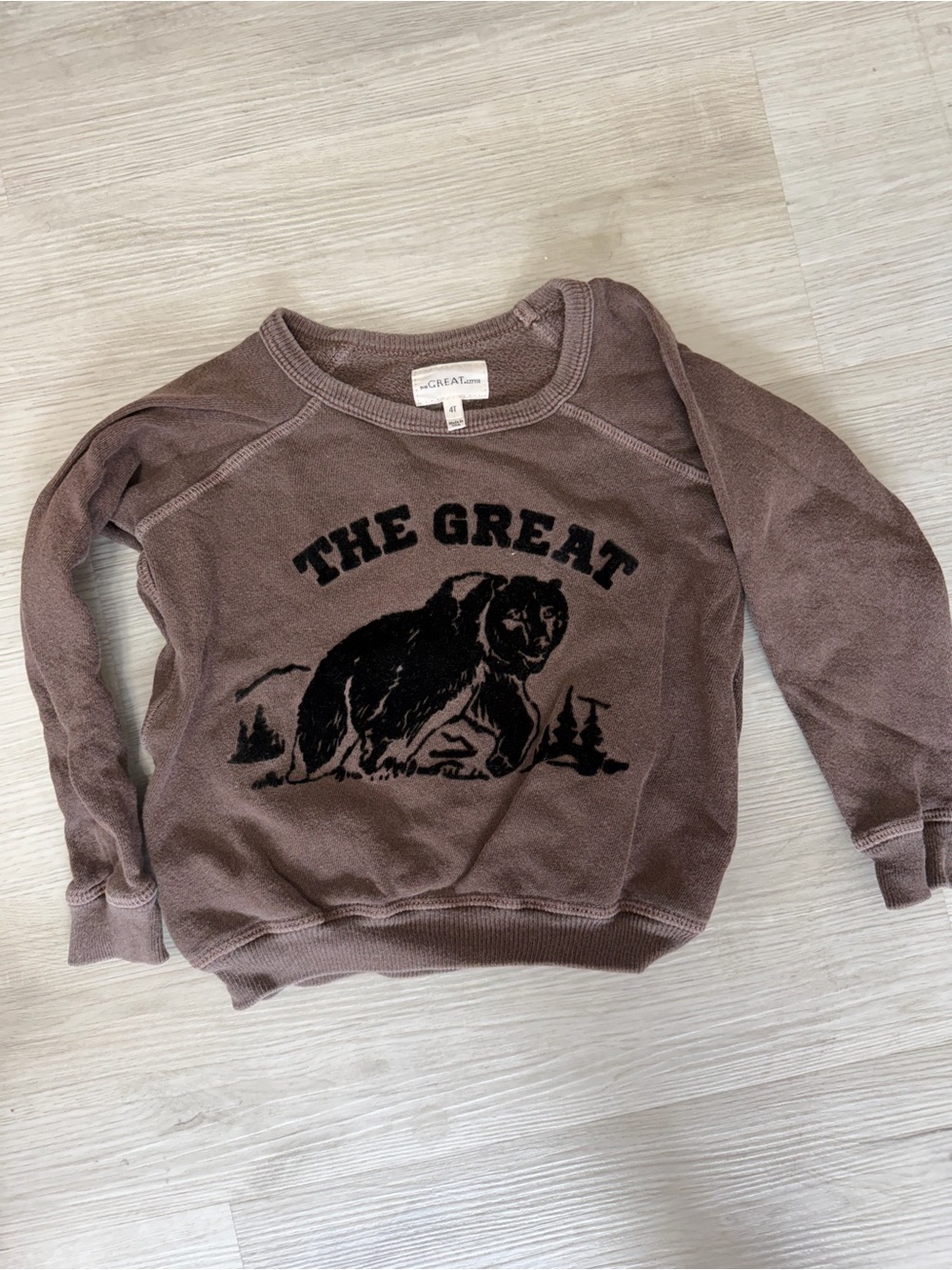 THE GREAT. Brown Crewneck Sweatshirt with Black Bear Graphic